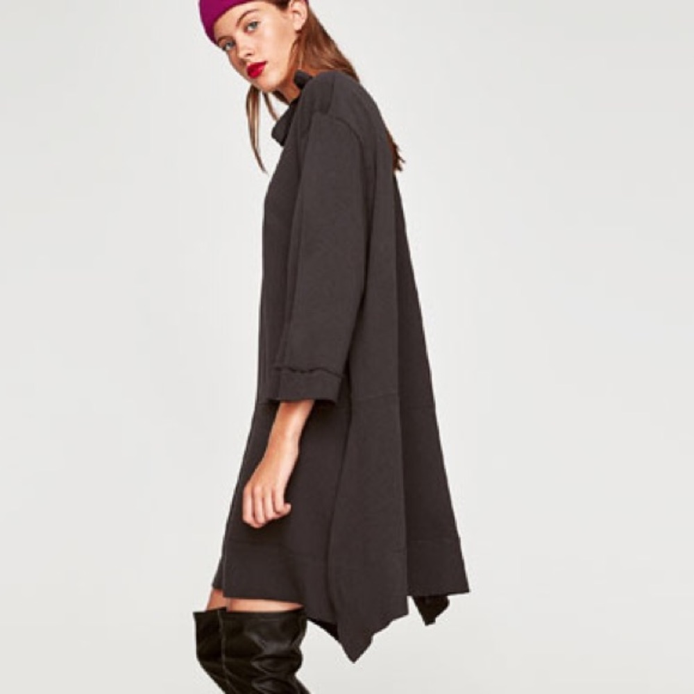 NWT Zara Gray Lightweight Sweatshirt Dress - Picture 3 of 6